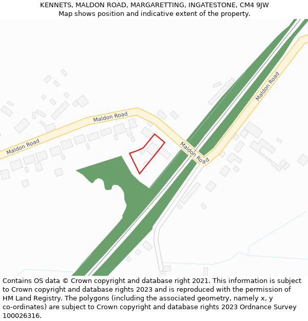 KENNETS, MALDON ROAD, MARGARETTING, INGATESTONE, CM4 9JW: Location map and indicative extent of plot