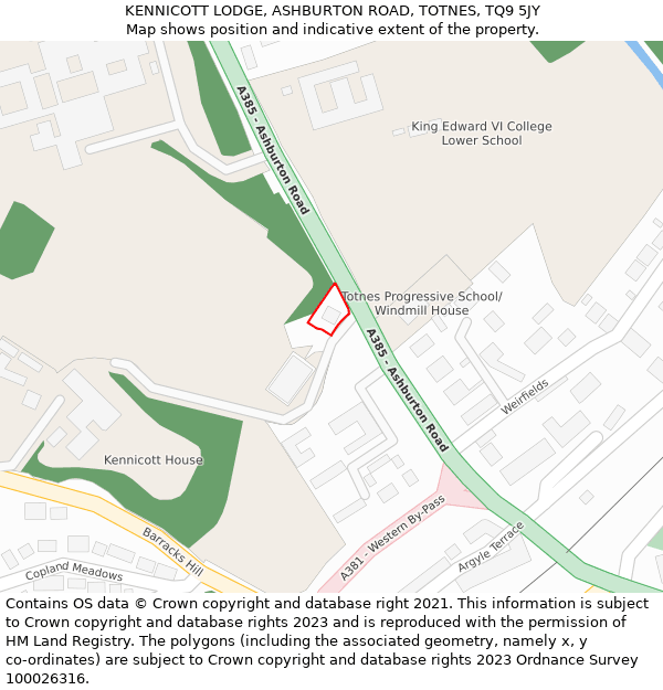 KENNICOTT LODGE, ASHBURTON ROAD, TOTNES, TQ9 5JY: Location map and indicative extent of plot
