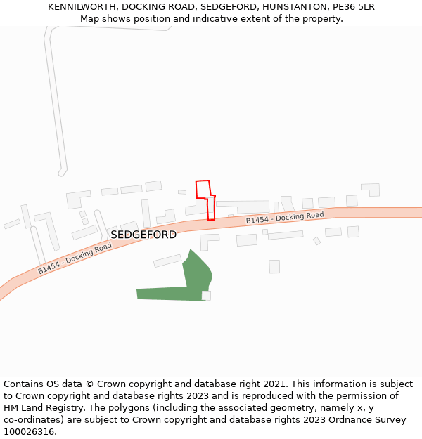 KENNILWORTH, DOCKING ROAD, SEDGEFORD, HUNSTANTON, PE36 5LR: Location map and indicative extent of plot