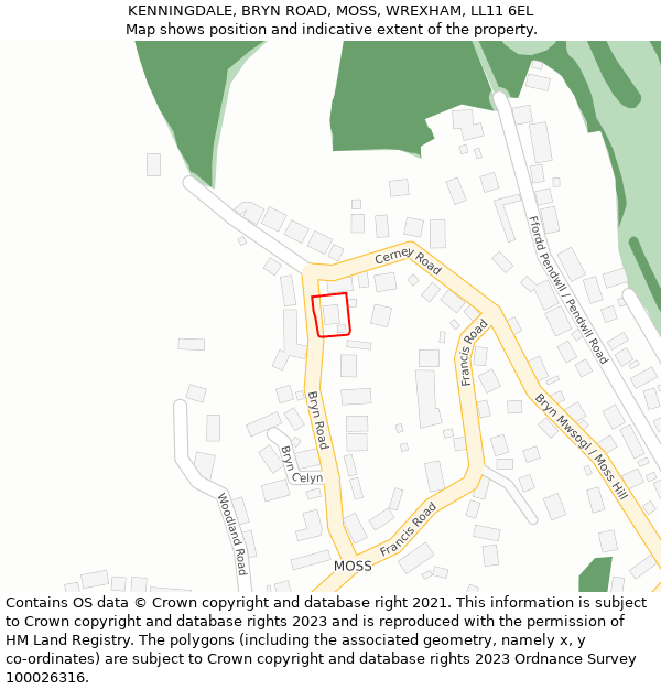 KENNINGDALE, BRYN ROAD, MOSS, WREXHAM, LL11 6EL: Location map and indicative extent of plot