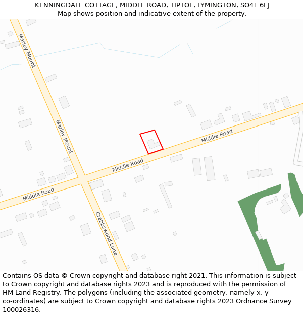 KENNINGDALE COTTAGE, MIDDLE ROAD, TIPTOE, LYMINGTON, SO41 6EJ: Location map and indicative extent of plot