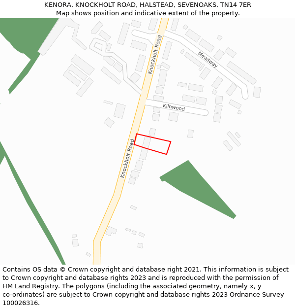 KENORA, KNOCKHOLT ROAD, HALSTEAD, SEVENOAKS, TN14 7ER: Location map and indicative extent of plot