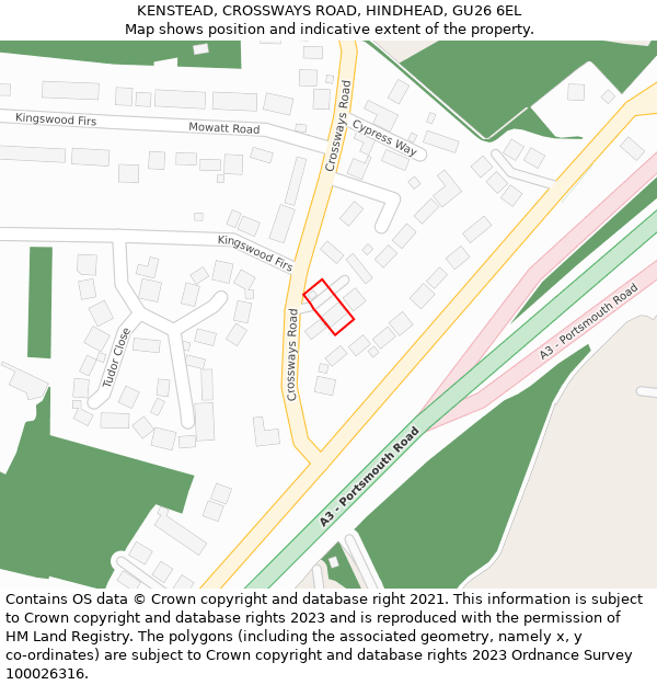 KENSTEAD, CROSSWAYS ROAD, HINDHEAD, GU26 6EL: Location map and indicative extent of plot