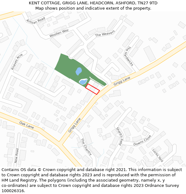 KENT COTTAGE, GRIGG LANE, HEADCORN, ASHFORD, TN27 9TD: Location map and indicative extent of plot