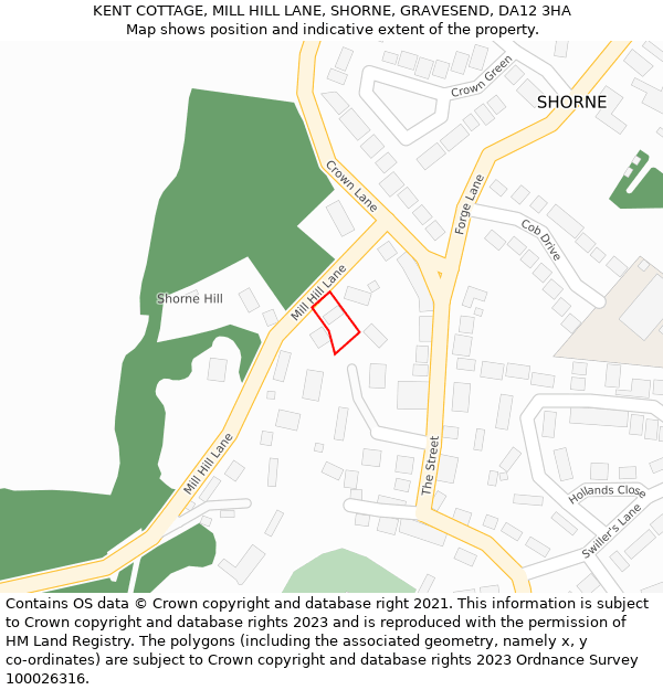 KENT COTTAGE, MILL HILL LANE, SHORNE, GRAVESEND, DA12 3HA: Location map and indicative extent of plot