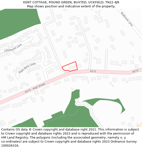 KENT COTTAGE, POUND GREEN, BUXTED, UCKFIELD, TN22 4JR: Location map and indicative extent of plot