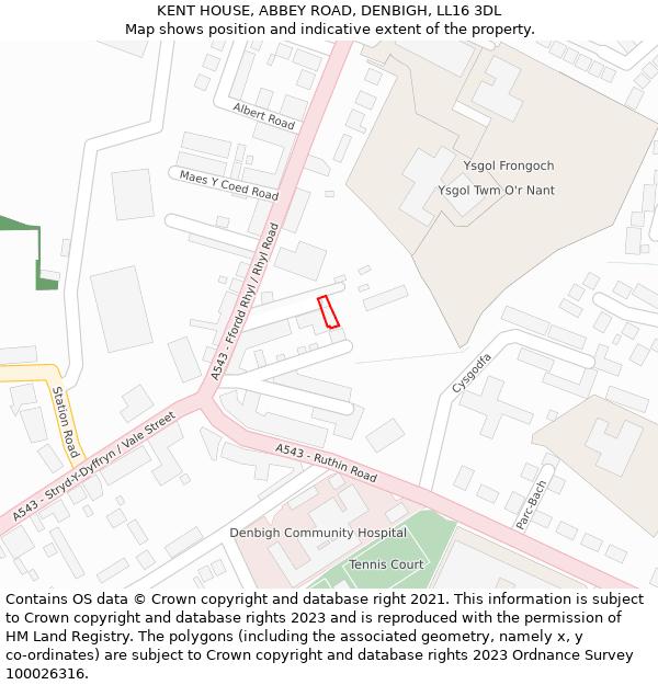 KENT HOUSE, ABBEY ROAD, DENBIGH, LL16 3DL: Location map and indicative extent of plot