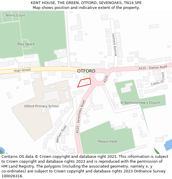 KENT HOUSE, THE GREEN, OTFORD, SEVENOAKS, TN14 5PE: Location map and indicative extent of plot