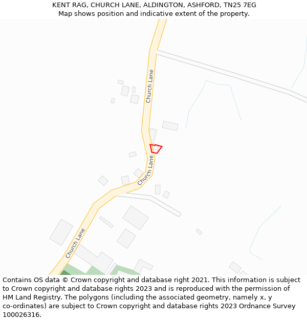 KENT RAG, CHURCH LANE, ALDINGTON, ASHFORD, TN25 7EG: Location map and indicative extent of plot