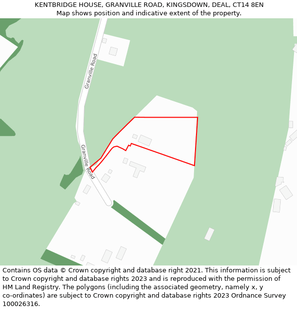 KENTBRIDGE HOUSE, GRANVILLE ROAD, KINGSDOWN, DEAL, CT14 8EN: Location map and indicative extent of plot
