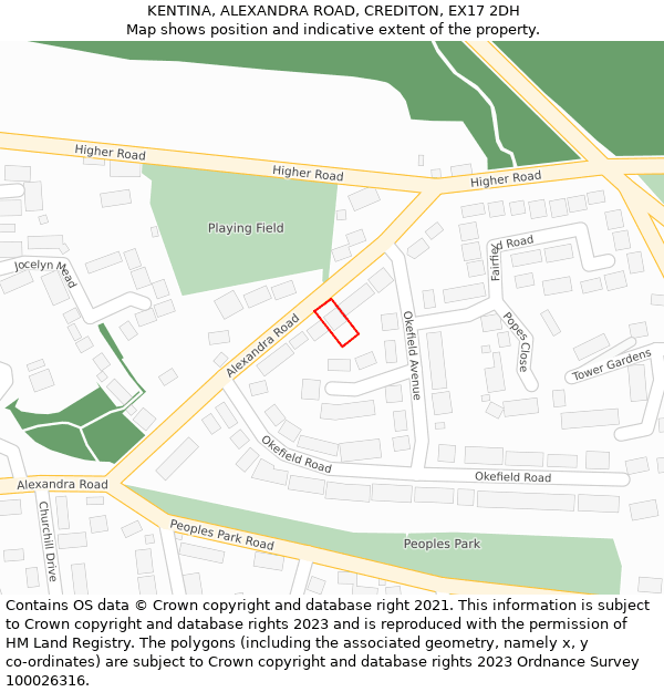 KENTINA, ALEXANDRA ROAD, CREDITON, EX17 2DH: Location map and indicative extent of plot