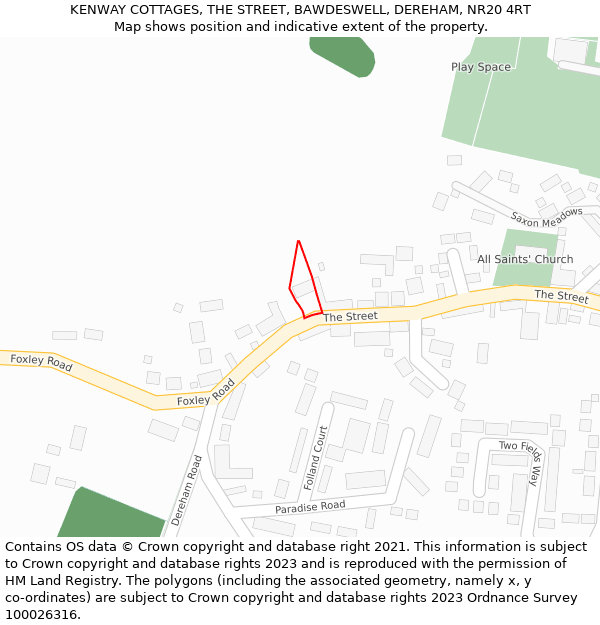 KENWAY COTTAGES, THE STREET, BAWDESWELL, DEREHAM, NR20 4RT: Location map and indicative extent of plot