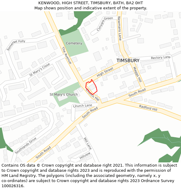 KENWOOD, HIGH STREET, TIMSBURY, BATH, BA2 0HT: Location map and indicative extent of plot