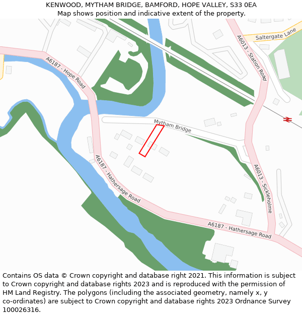 KENWOOD, MYTHAM BRIDGE, BAMFORD, HOPE VALLEY, S33 0EA: Location map and indicative extent of plot