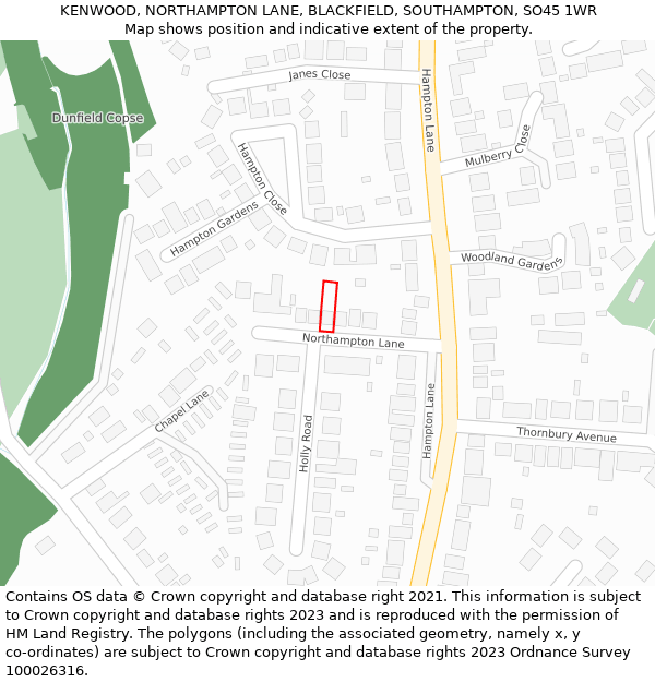 KENWOOD, NORTHAMPTON LANE, BLACKFIELD, SOUTHAMPTON, SO45 1WR: Location map and indicative extent of plot