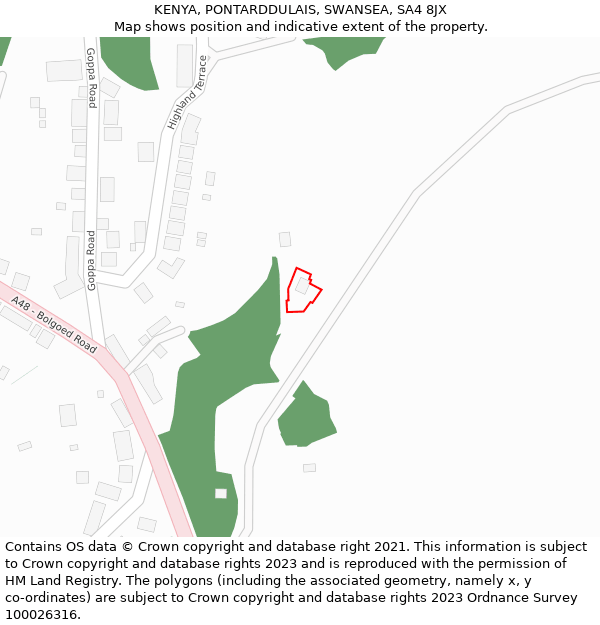 KENYA, PONTARDDULAIS, SWANSEA, SA4 8JX: Location map and indicative extent of plot