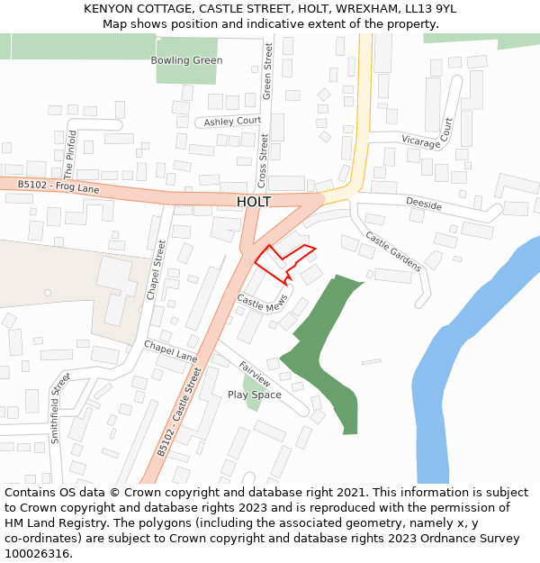 KENYON COTTAGE, CASTLE STREET, HOLT, WREXHAM, LL13 9YL: Location map and indicative extent of plot