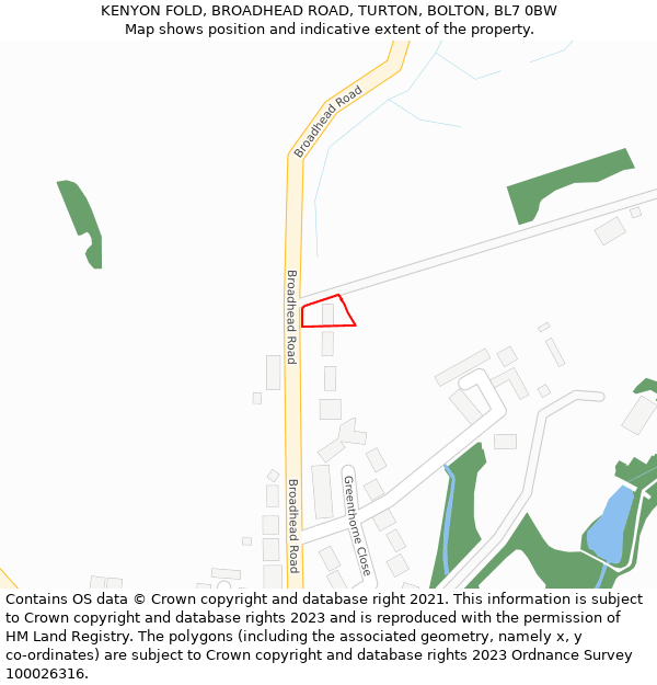 KENYON FOLD, BROADHEAD ROAD, TURTON, BOLTON, BL7 0BW: Location map and indicative extent of plot