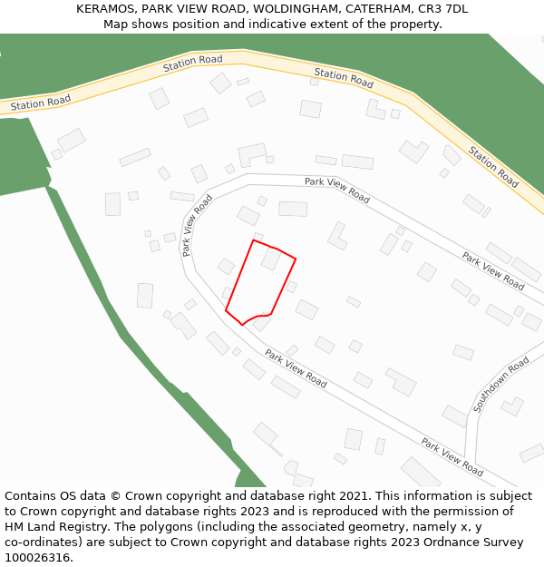 KERAMOS, PARK VIEW ROAD, WOLDINGHAM, CATERHAM, CR3 7DL: Location map and indicative extent of plot