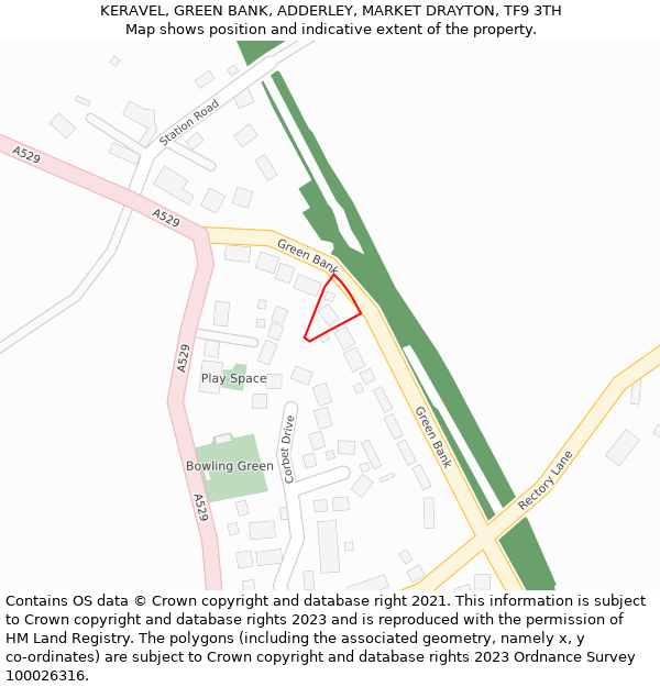 KERAVEL, GREEN BANK, ADDERLEY, MARKET DRAYTON, TF9 3TH: Location map and indicative extent of plot