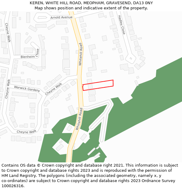 KEREN, WHITE HILL ROAD, MEOPHAM, GRAVESEND, DA13 0NY: Location map and indicative extent of plot