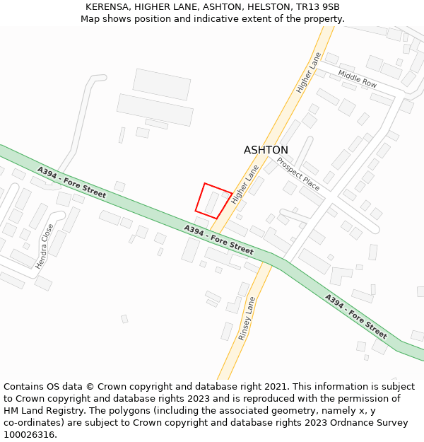 KERENSA, HIGHER LANE, ASHTON, HELSTON, TR13 9SB: Location map and indicative extent of plot