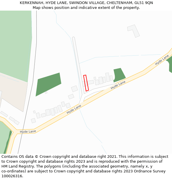 KERKENNAH, HYDE LANE, SWINDON VILLAGE, CHELTENHAM, GL51 9QN: Location map and indicative extent of plot