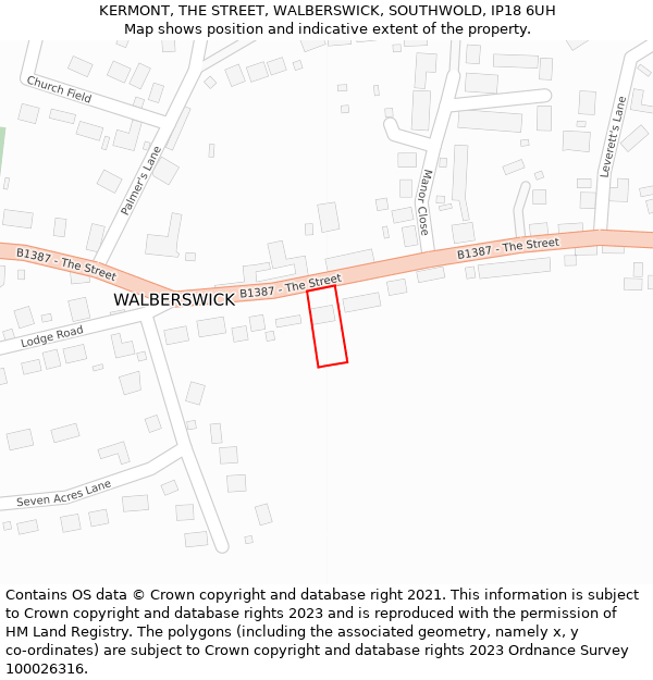 KERMONT, THE STREET, WALBERSWICK, SOUTHWOLD, IP18 6UH: Location map and indicative extent of plot