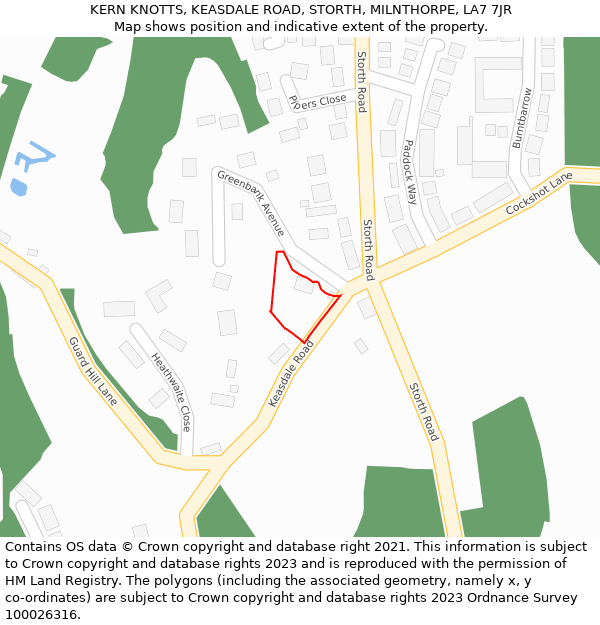 KERN KNOTTS, KEASDALE ROAD, STORTH, MILNTHORPE, LA7 7JR: Location map and indicative extent of plot