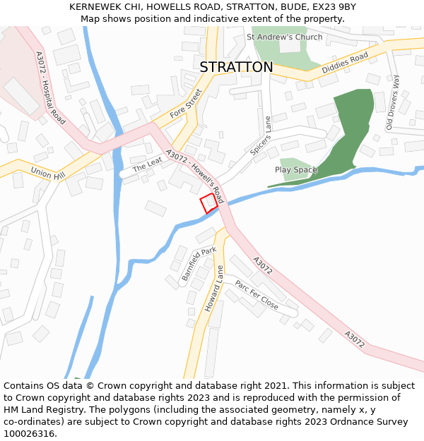 KERNEWEK CHI, HOWELLS ROAD, STRATTON, BUDE, EX23 9BY: Location map and indicative extent of plot