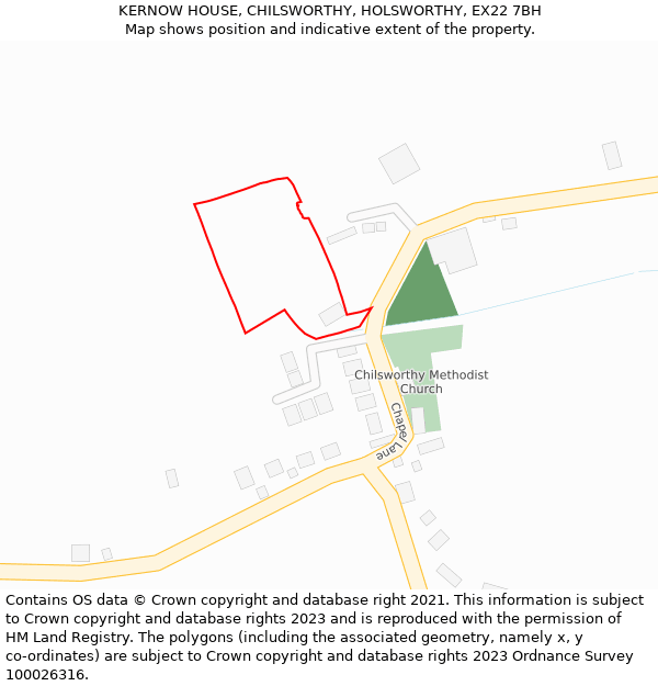 KERNOW HOUSE, CHILSWORTHY, HOLSWORTHY, EX22 7BH: Location map and indicative extent of plot