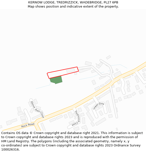 KERNOW LODGE, TREDRIZZICK, WADEBRIDGE, PL27 6PB: Location map and indicative extent of plot