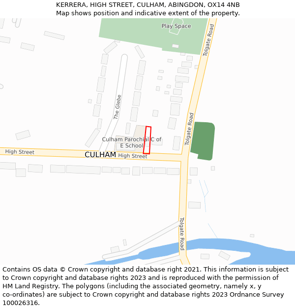 KERRERA, HIGH STREET, CULHAM, ABINGDON, OX14 4NB: Location map and indicative extent of plot