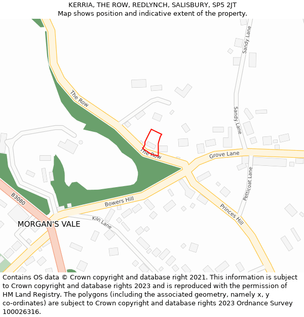 KERRIA, THE ROW, REDLYNCH, SALISBURY, SP5 2JT: Location map and indicative extent of plot