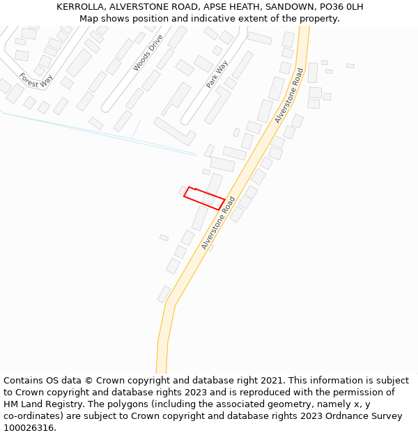 KERROLLA, ALVERSTONE ROAD, APSE HEATH, SANDOWN, PO36 0LH: Location map and indicative extent of plot