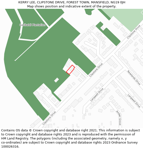 KERRY LEE, CLIPSTONE DRIVE, FOREST TOWN, MANSFIELD, NG19 0JH: Location map and indicative extent of plot