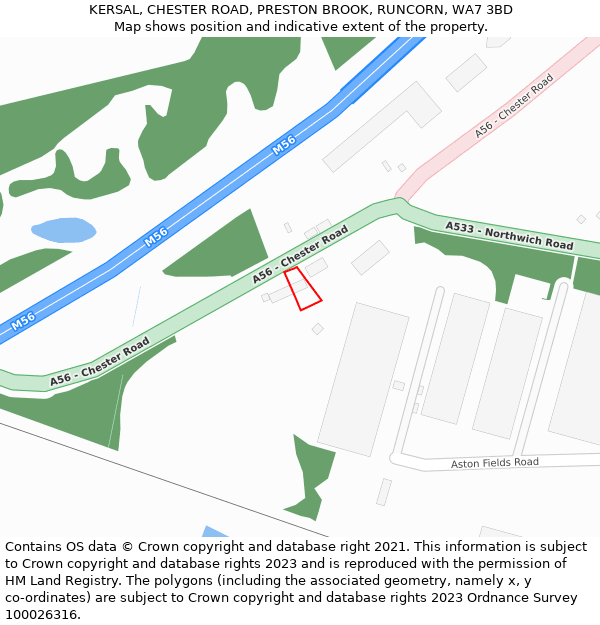 KERSAL, CHESTER ROAD, PRESTON BROOK, RUNCORN, WA7 3BD: Location map and indicative extent of plot