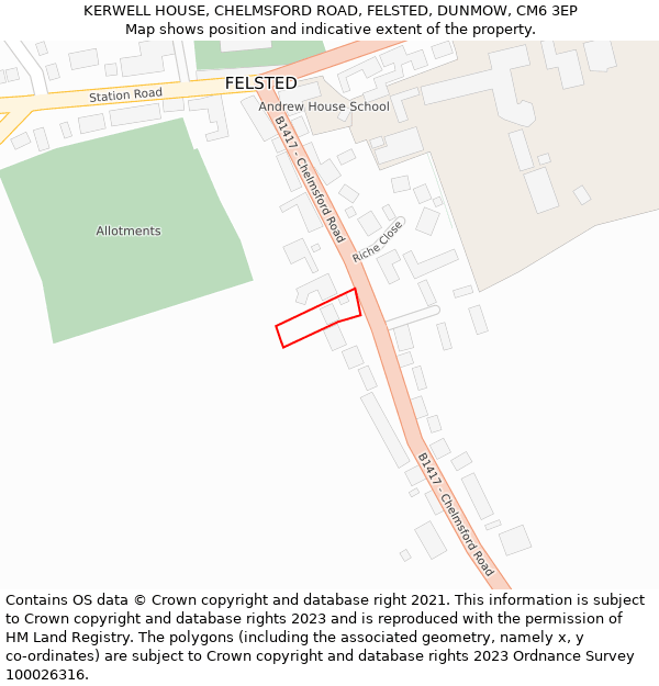 KERWELL HOUSE, CHELMSFORD ROAD, FELSTED, DUNMOW, CM6 3EP: Location map and indicative extent of plot