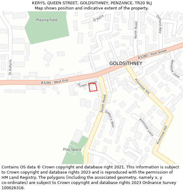 KERYS, QUEEN STREET, GOLDSITHNEY, PENZANCE, TR20 9LJ: Location map and indicative extent of plot