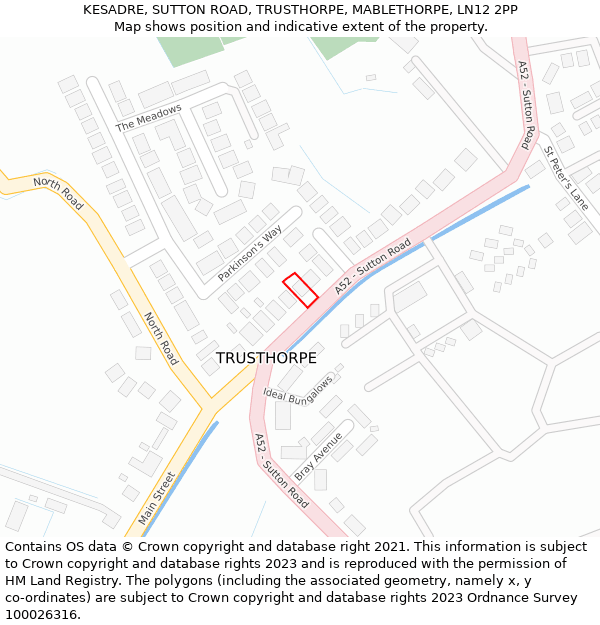 KESADRE, SUTTON ROAD, TRUSTHORPE, MABLETHORPE, LN12 2PP: Location map and indicative extent of plot