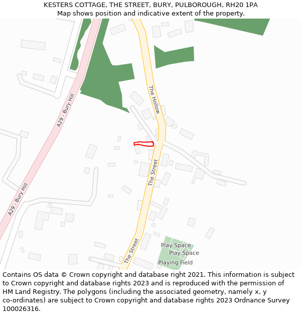 KESTERS COTTAGE, THE STREET, BURY, PULBOROUGH, RH20 1PA: Location map and indicative extent of plot