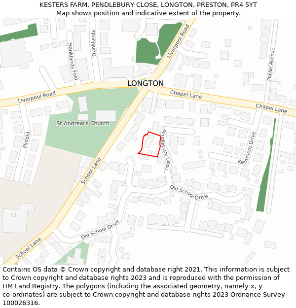 KESTERS FARM, PENDLEBURY CLOSE, LONGTON, PRESTON, PR4 5YT: Location map and indicative extent of plot