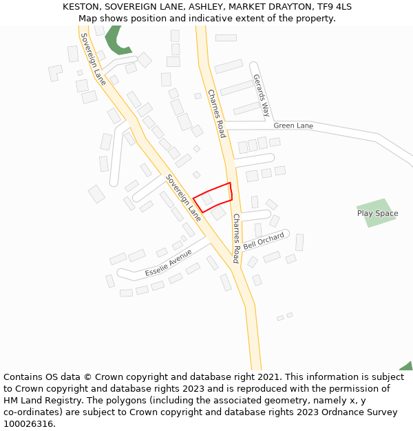 KESTON, SOVEREIGN LANE, ASHLEY, MARKET DRAYTON, TF9 4LS: Location map and indicative extent of plot