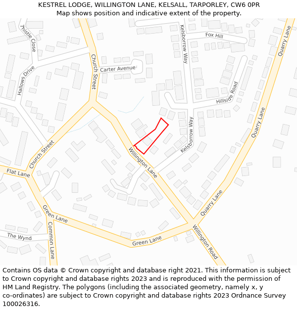 KESTREL LODGE, WILLINGTON LANE, KELSALL, TARPORLEY, CW6 0PR: Location map and indicative extent of plot