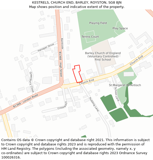 KESTRELS, CHURCH END, BARLEY, ROYSTON, SG8 8JN: Location map and indicative extent of plot