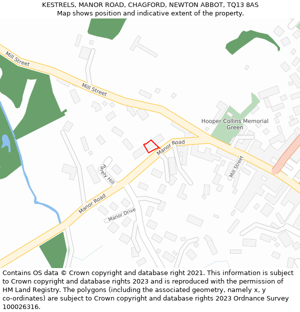 KESTRELS, MANOR ROAD, CHAGFORD, NEWTON ABBOT, TQ13 8AS: Location map and indicative extent of plot
