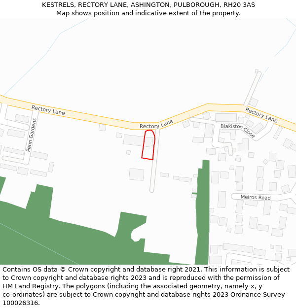 KESTRELS, RECTORY LANE, ASHINGTON, PULBOROUGH, RH20 3AS: Location map and indicative extent of plot