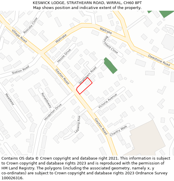 KESWICK LODGE, STRATHEARN ROAD, WIRRAL, CH60 8PT: Location map and indicative extent of plot