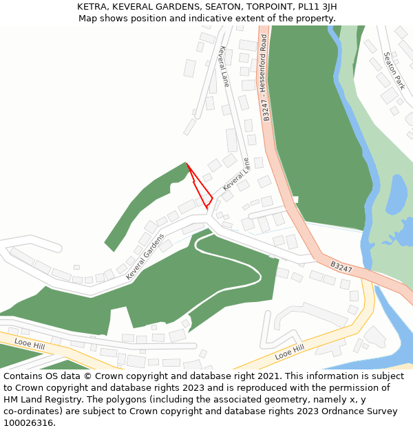 KETRA, KEVERAL GARDENS, SEATON, TORPOINT, PL11 3JH: Location map and indicative extent of plot