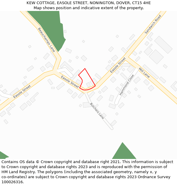 KEW COTTAGE, EASOLE STREET, NONINGTON, DOVER, CT15 4HE: Location map and indicative extent of plot